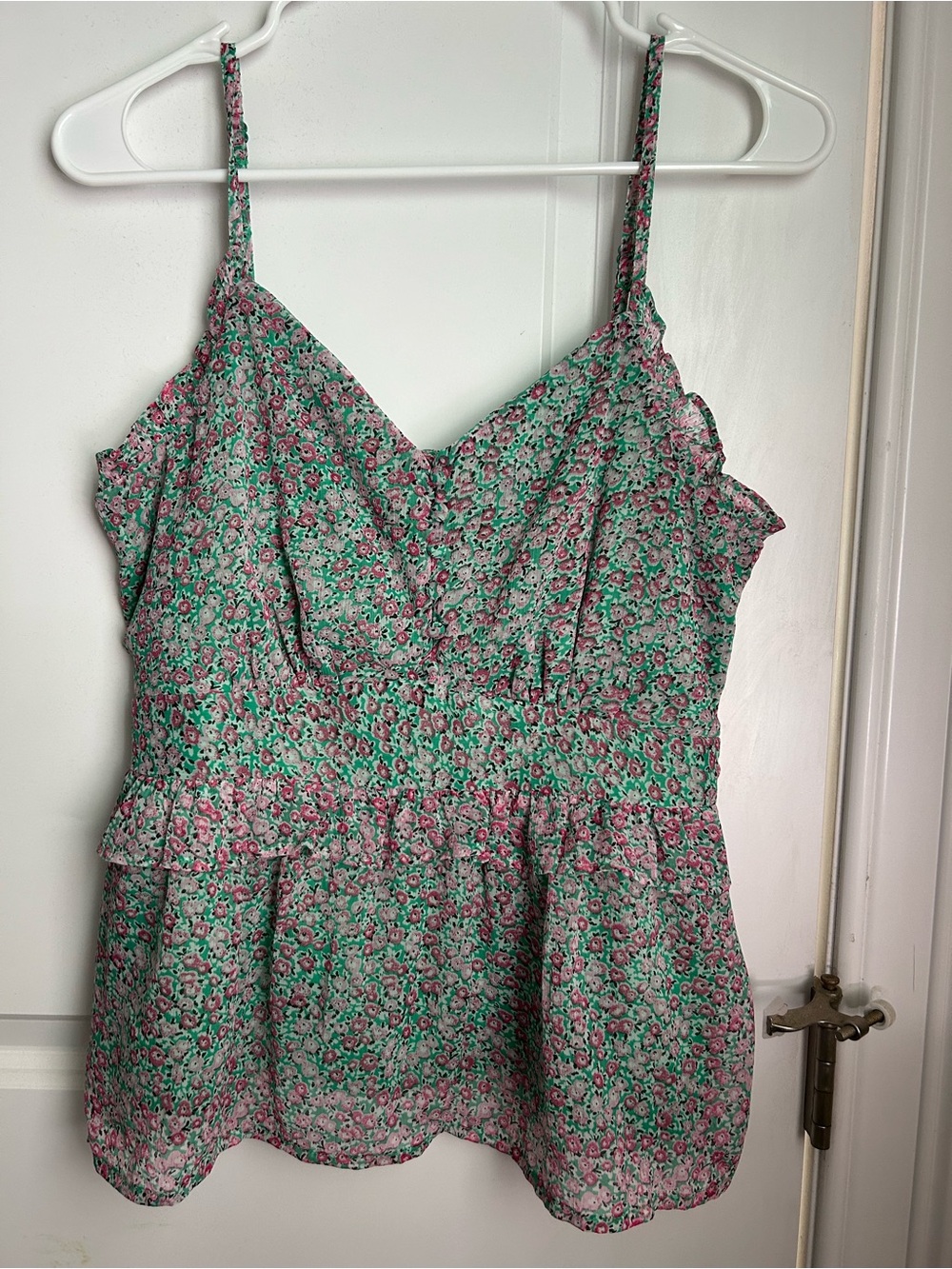 Green and Pink Floral Spaghetti Strap Camisole
